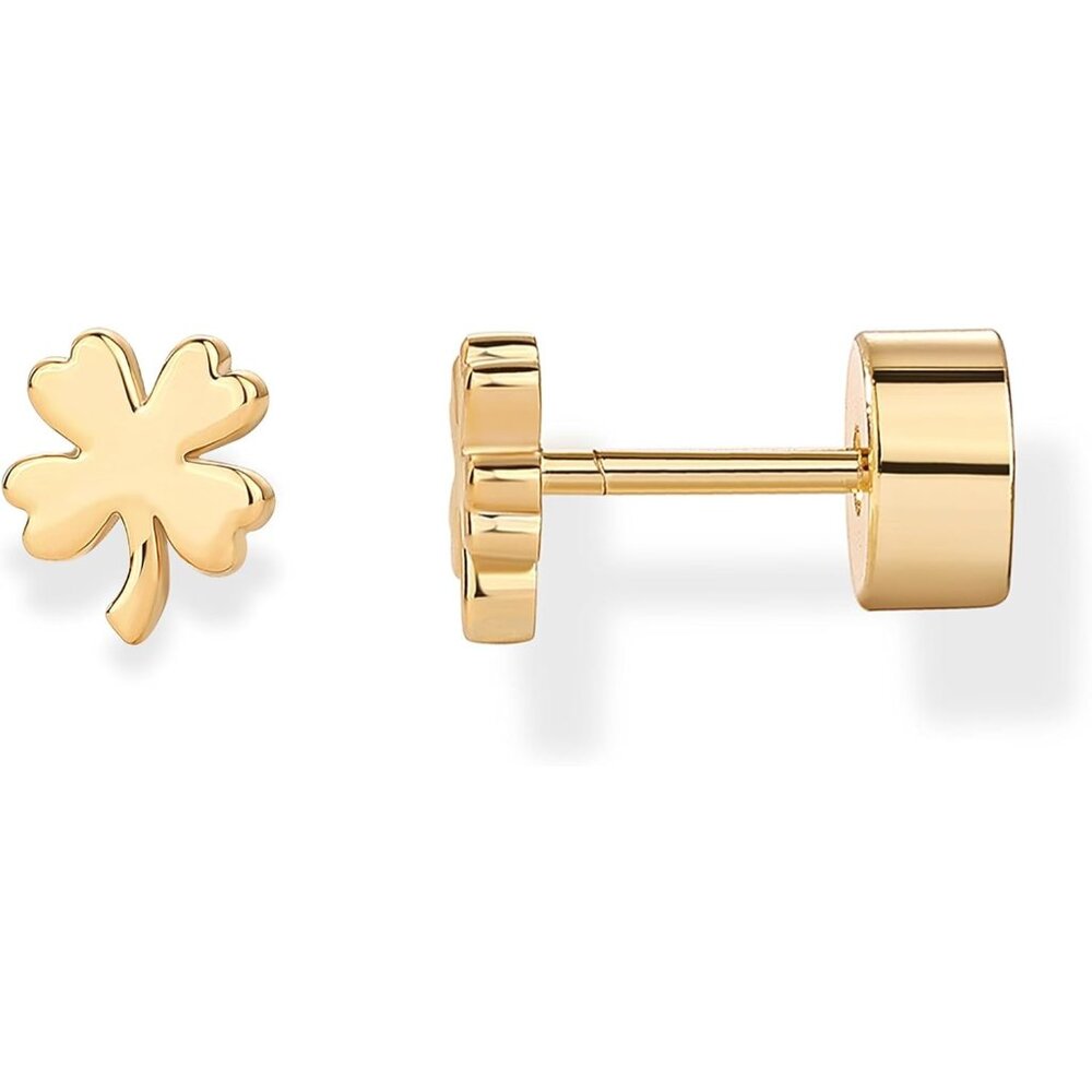 14K Gold Plated Dainty Flat Back Earrings for Women - Hypoallergenic Sterling Si
